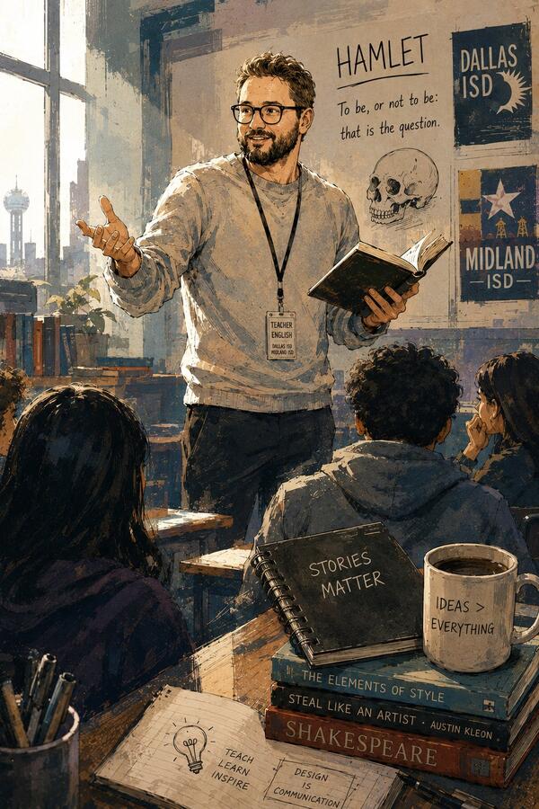 Scott Morgan teaching English, Dallas ISD and Midland ISD